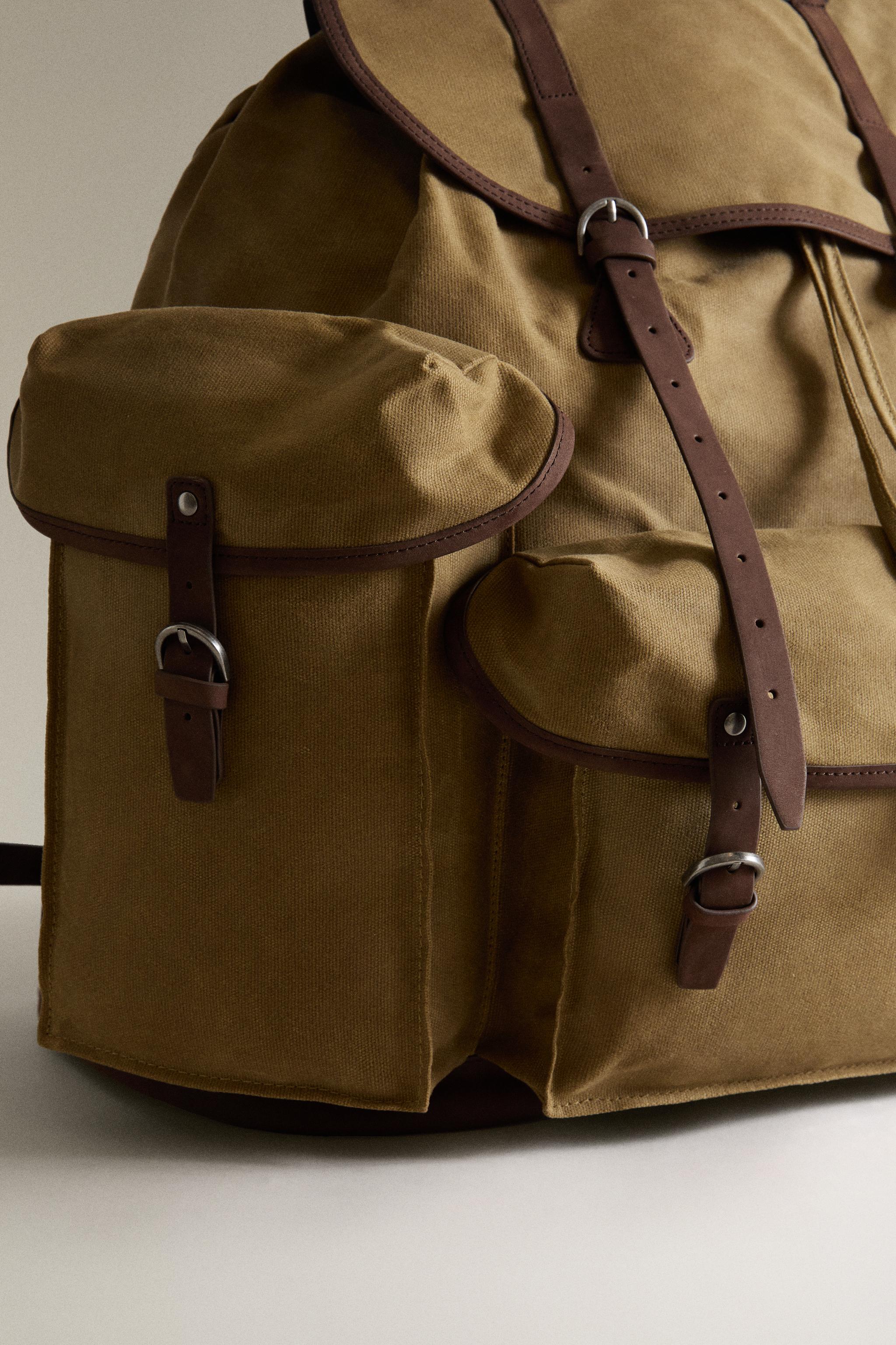 COTTON AND LEATHER BACKPACK
